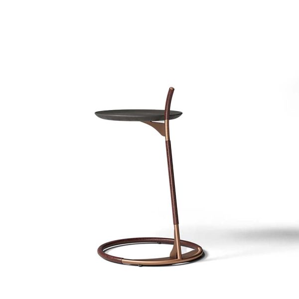GQ Modern Side Table with Wood Top and Leather Steel Base